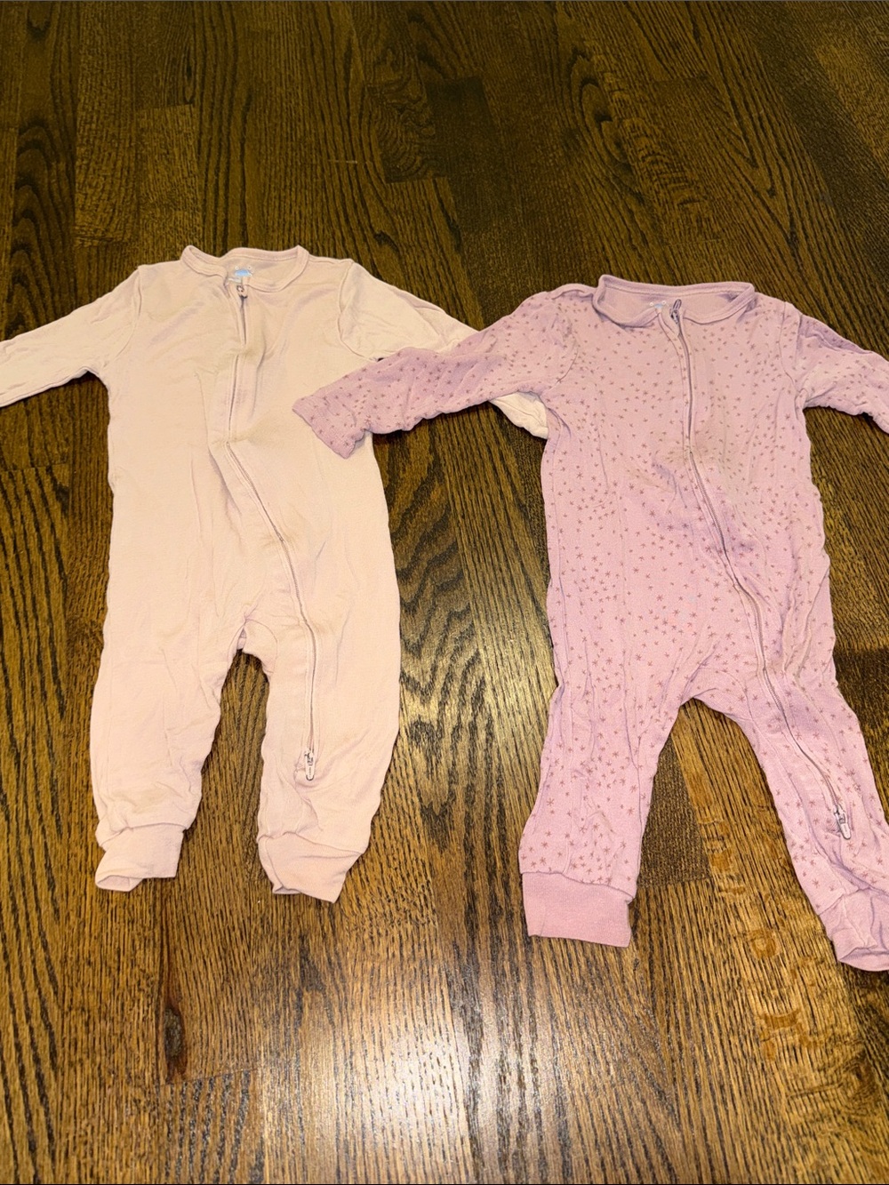 Set of Two Baby Girls' Pink and Purple Zipper One-Pieces 12 Months